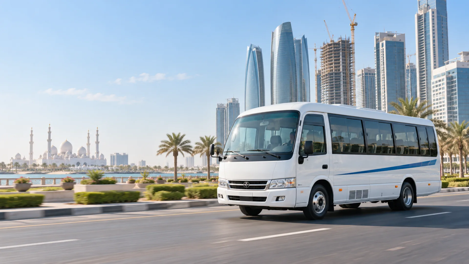 Illustrative mini bus travelling through Abu Dhabi